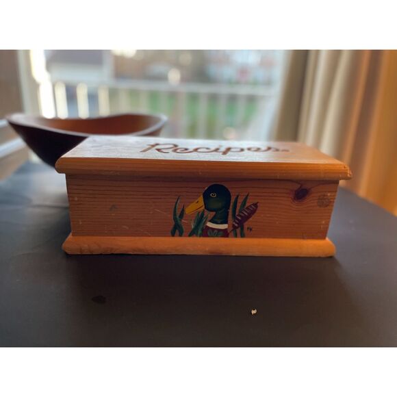 Wooden Carved Recipe Box & Hand-Carved Bowl - Picture 6 of 7